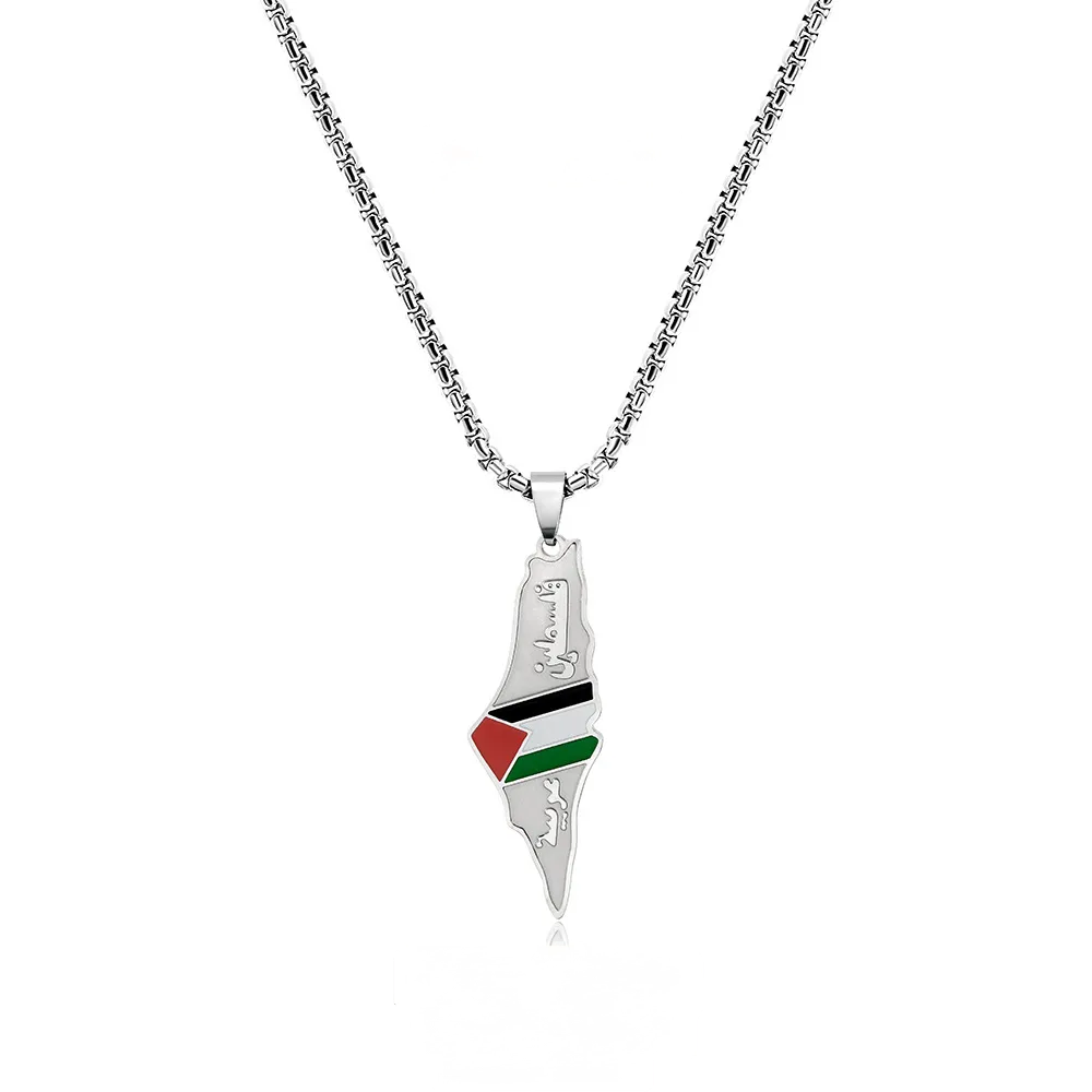 Flag Through Map with Text Necklace